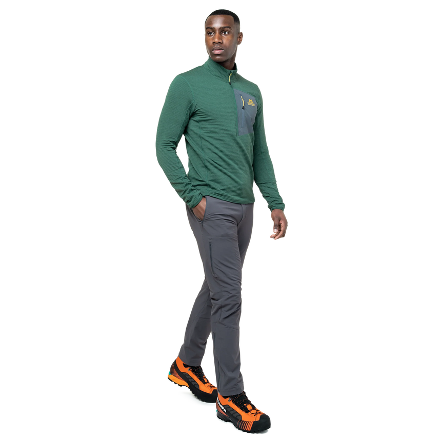 Mountain Equipment Ibex Mountain Men's Pant in Anvil Grey - left side view showing thigh pocket