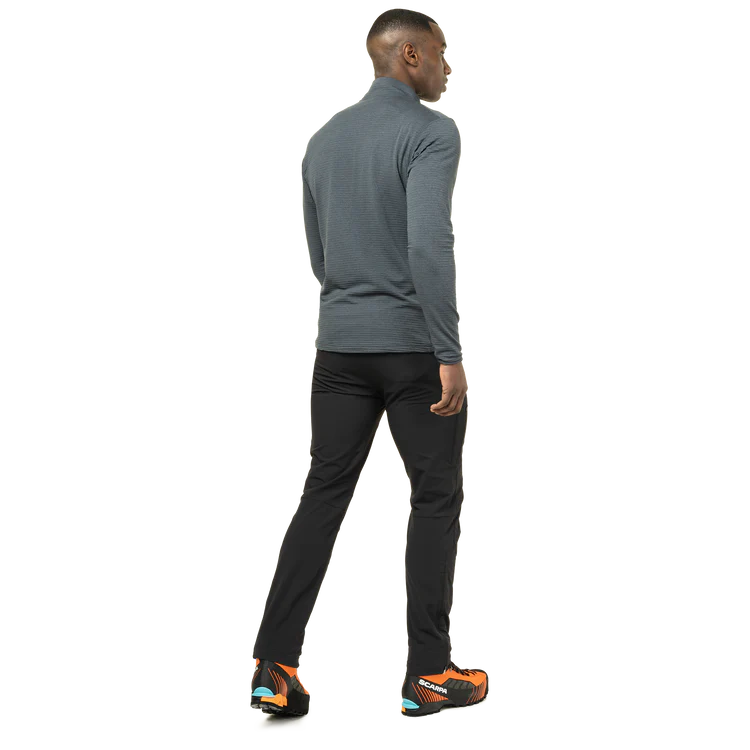 Zipped hand pocket detail on Mountain Equipment Ibex Mountain Men's Pant in Black