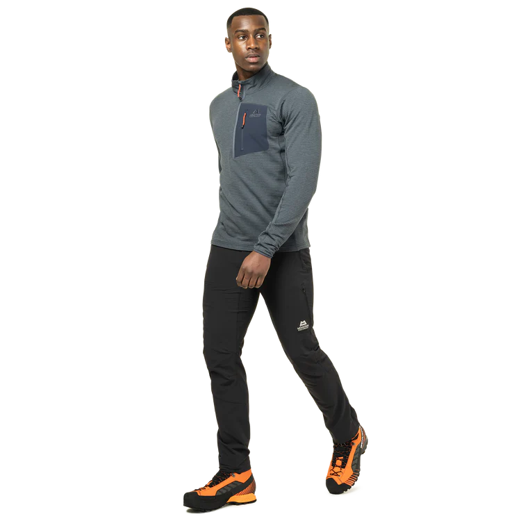 Mountain Equipment Ibex Mountain Men's Pant in Black - left side view showing thigh pocket