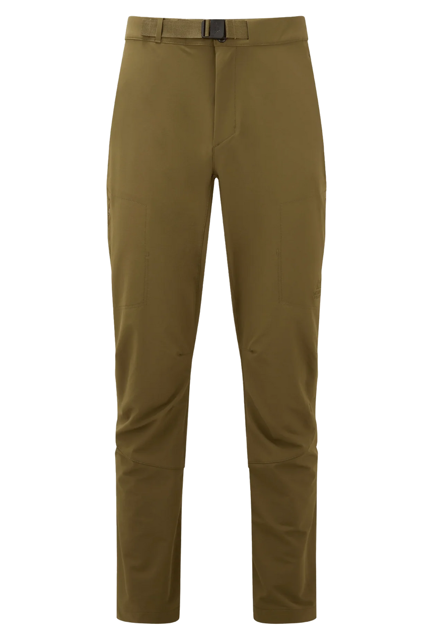 Mountain Equipment Ibex Mountain Men's Pant in Dark Olive - front view showing integrated belt and zip pockets