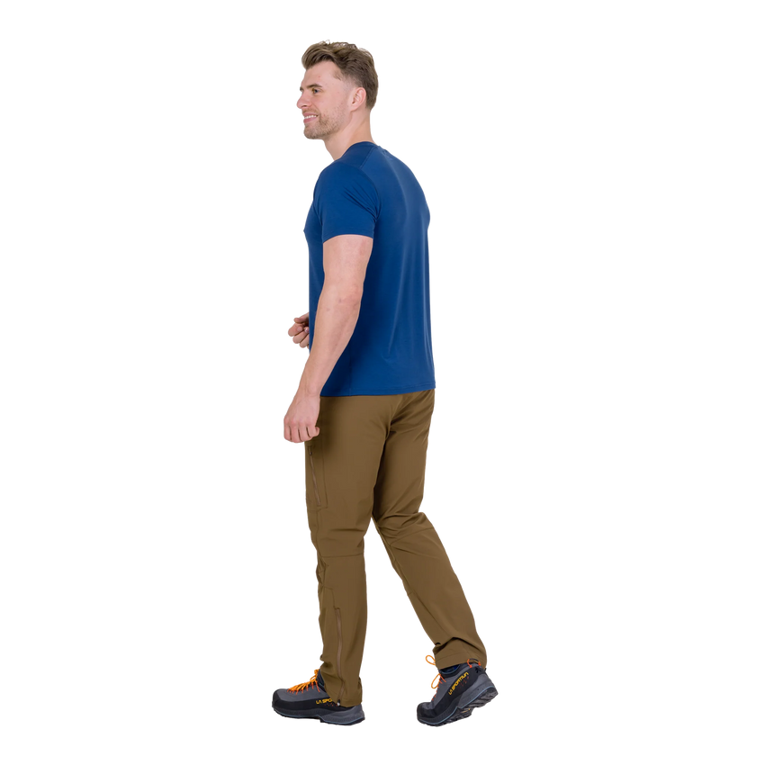 Mountain Equipment Ibex Mountain Men's Pant in Desert Palm - right side view showing Alpine Fit