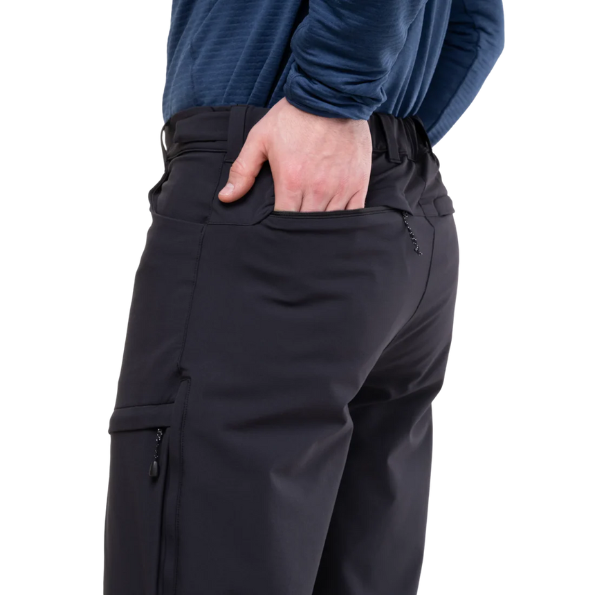 Adjustable hem with silicone grippers and integrated lace hook on Mountain Equipment Ibex Pro Men's Pant in Black