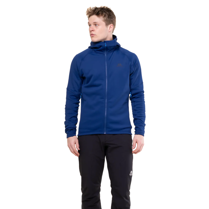 Mountain Equipment Jorasses Hooded Men's Jacket in Admiral Blue - back view showing self-fabric hood and overlocked construction