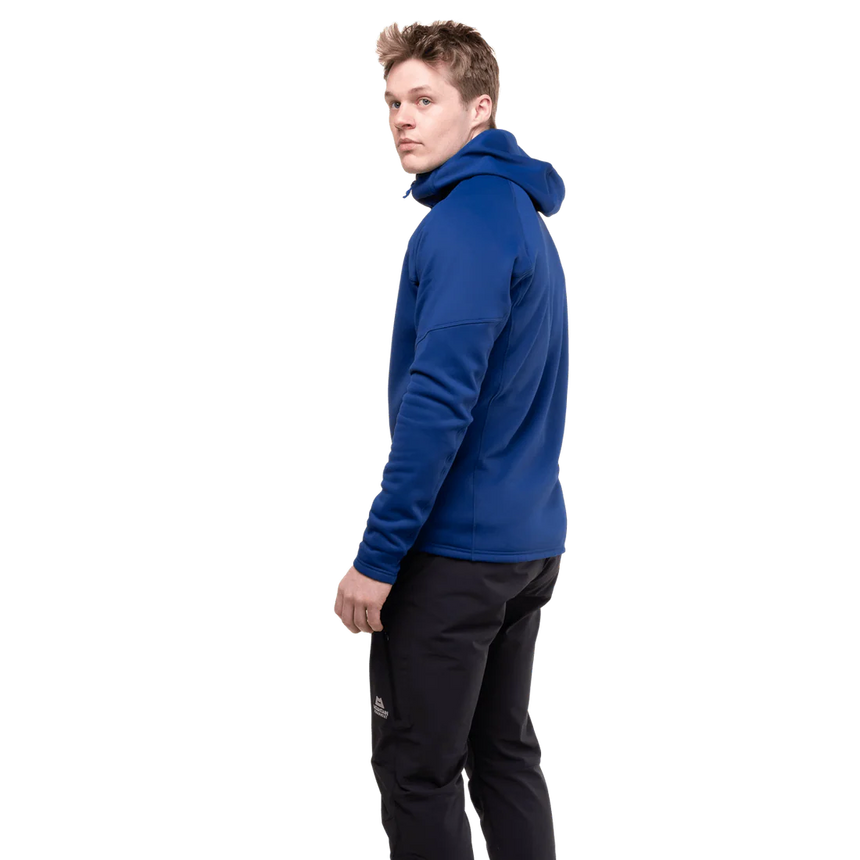 263 g/m² stretch Powerfleece brushed back fabric detail on Mountain Equipment Jorasses Hooded Men's Jacket in Admiral Blue