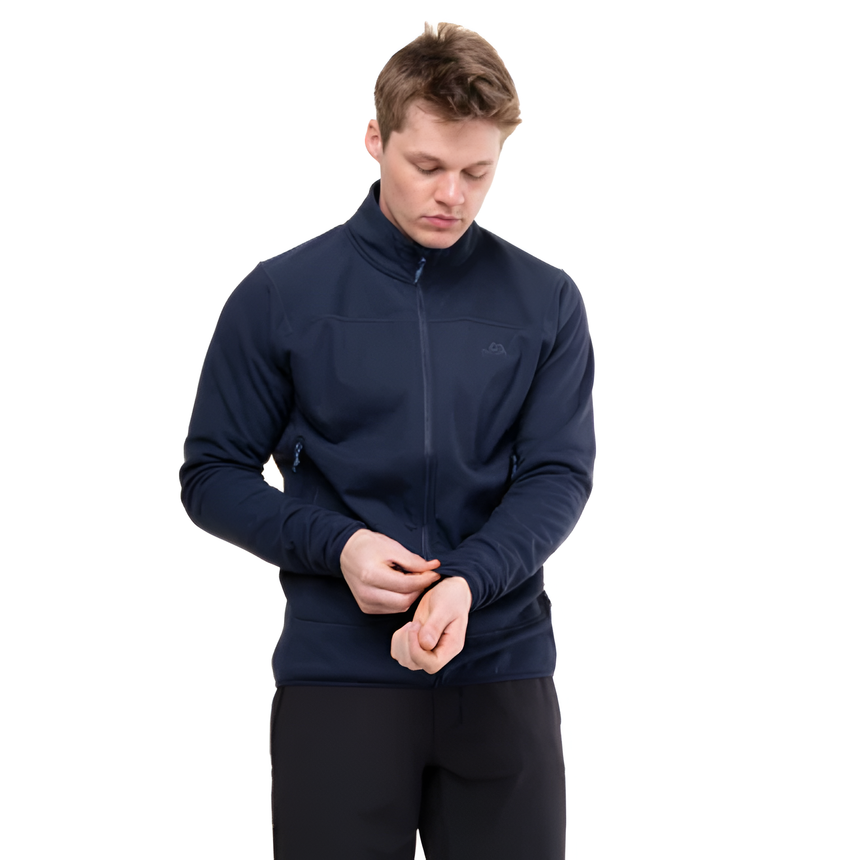 246 g/m² stretch Powerfleece brushed back fabric detail on Mountain Equipment Jorasses Lite Men's Jacket in Cosmos