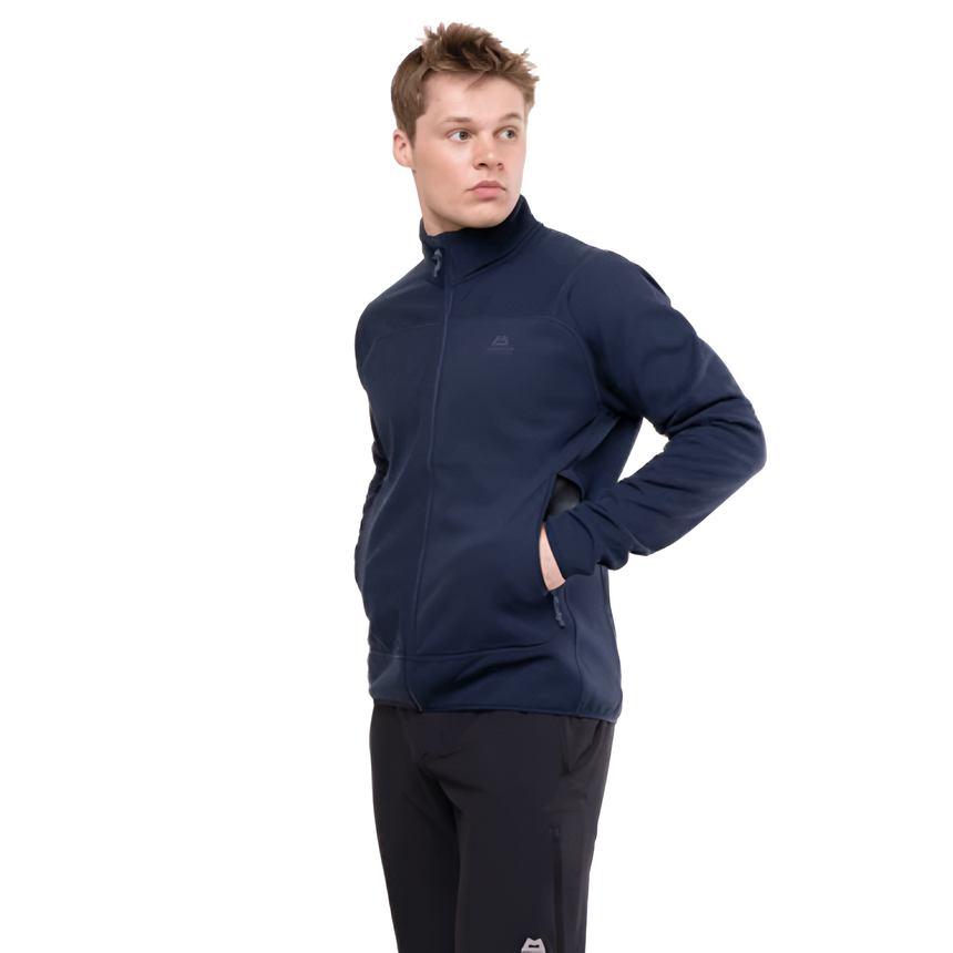 Zipped hand warmer pocket detail on Mountain Equipment Jorasses Lite Men's Jacket in Cosmos