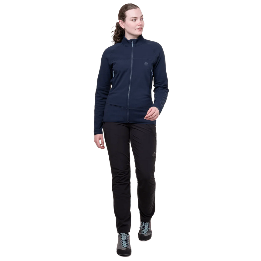 YKK centre front zip detail on Mountain Equipment Jorasses Lite Women's Jacket in Cosmos