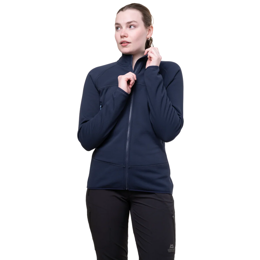 Mountain Equipment Jorasses Lite Women's Jacket in Cosmos - side view showing regular fit and YKK centre front zip