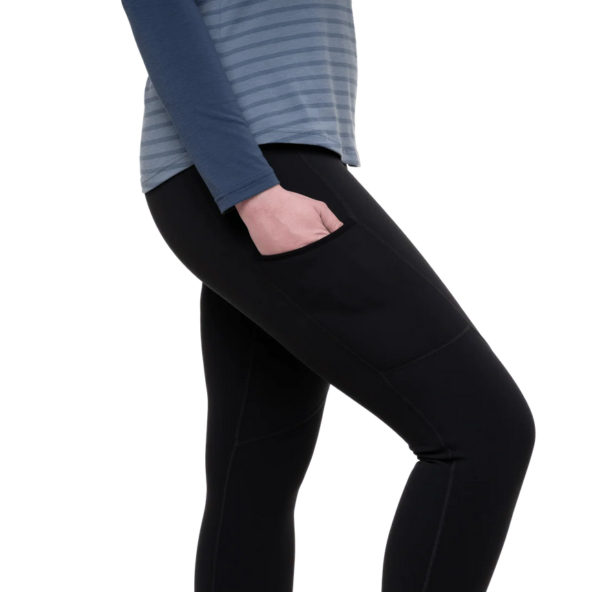 Wide stretch waistband with drawcord adjustment detail on Mountain Equipment Jorasses Lite Women's Tight in Black