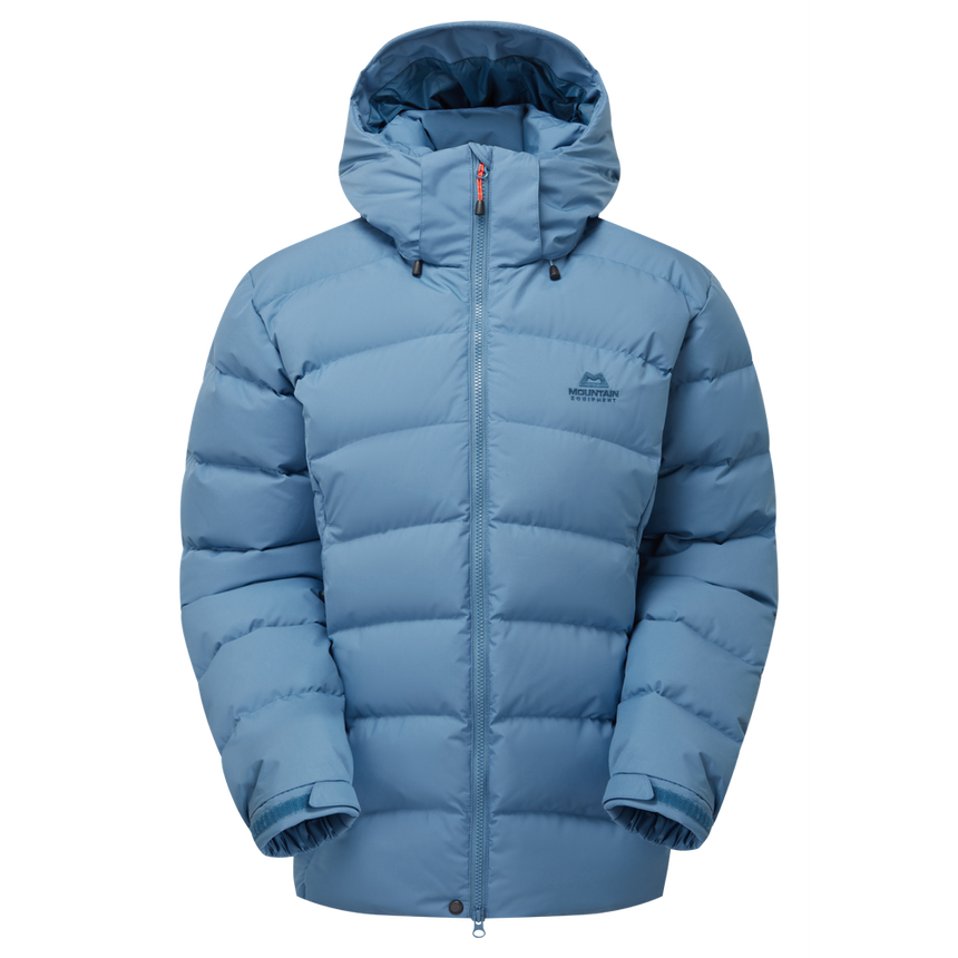 Mountain Equipment Lightline Eco Women's Jacket in Stellar Blue - front view showing Drilite Loft 50D outer and zip-off Mountain Insulated Hood