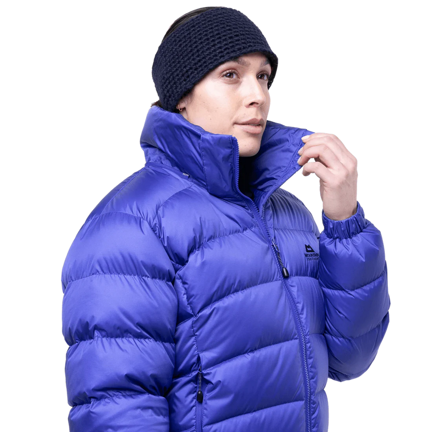 Zip-off Mountain Insulated Hood detail on Mountain Equipment Lightline Women's Jacket in Clematis