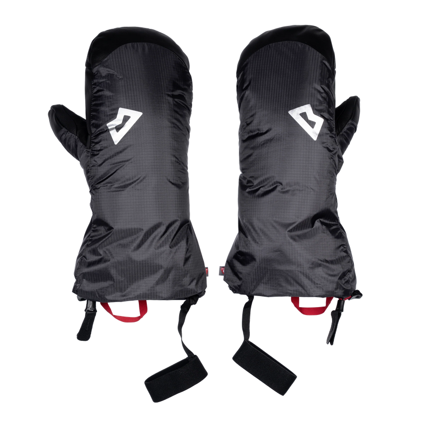Mountain Equipment Redline Mitt in Obsidian/Black - front view showing gauntlet design and single-handed drawcord closure