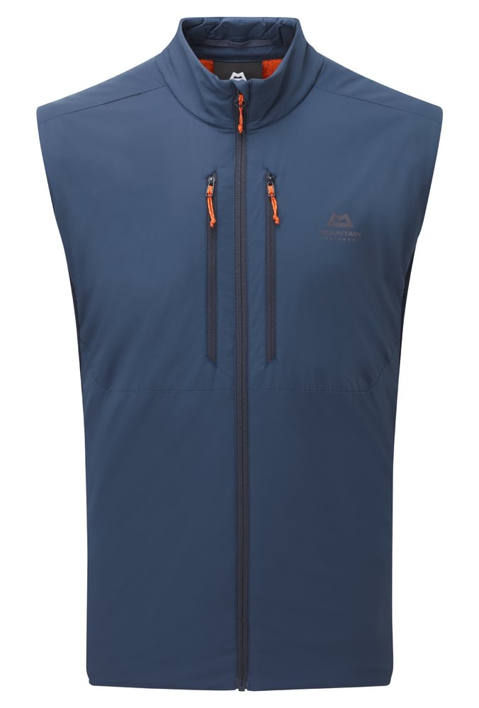 Mountain Equipment Switch Men's Vest in Dusk/Cosmos - back view showing Pontetorto Tecnostretch front panels