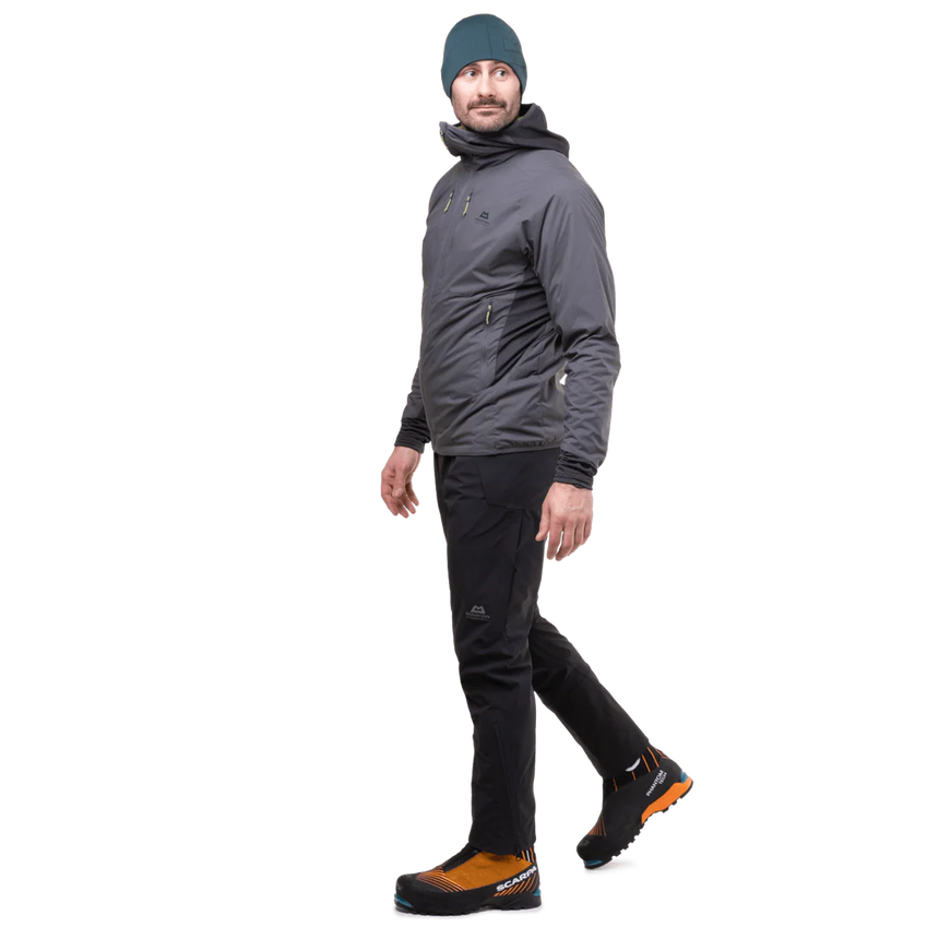 Mountain Equipment Switch Pro Hooded Men's Jacket in Anvil Grey - back view showing active fit and Pontetorto Tecnostretch side panels