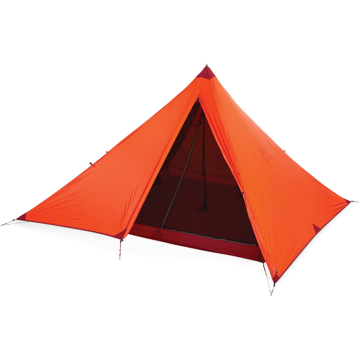 MSR Front Range frameless tarp shelter set up as base camp for ski touring and alpine expeditions