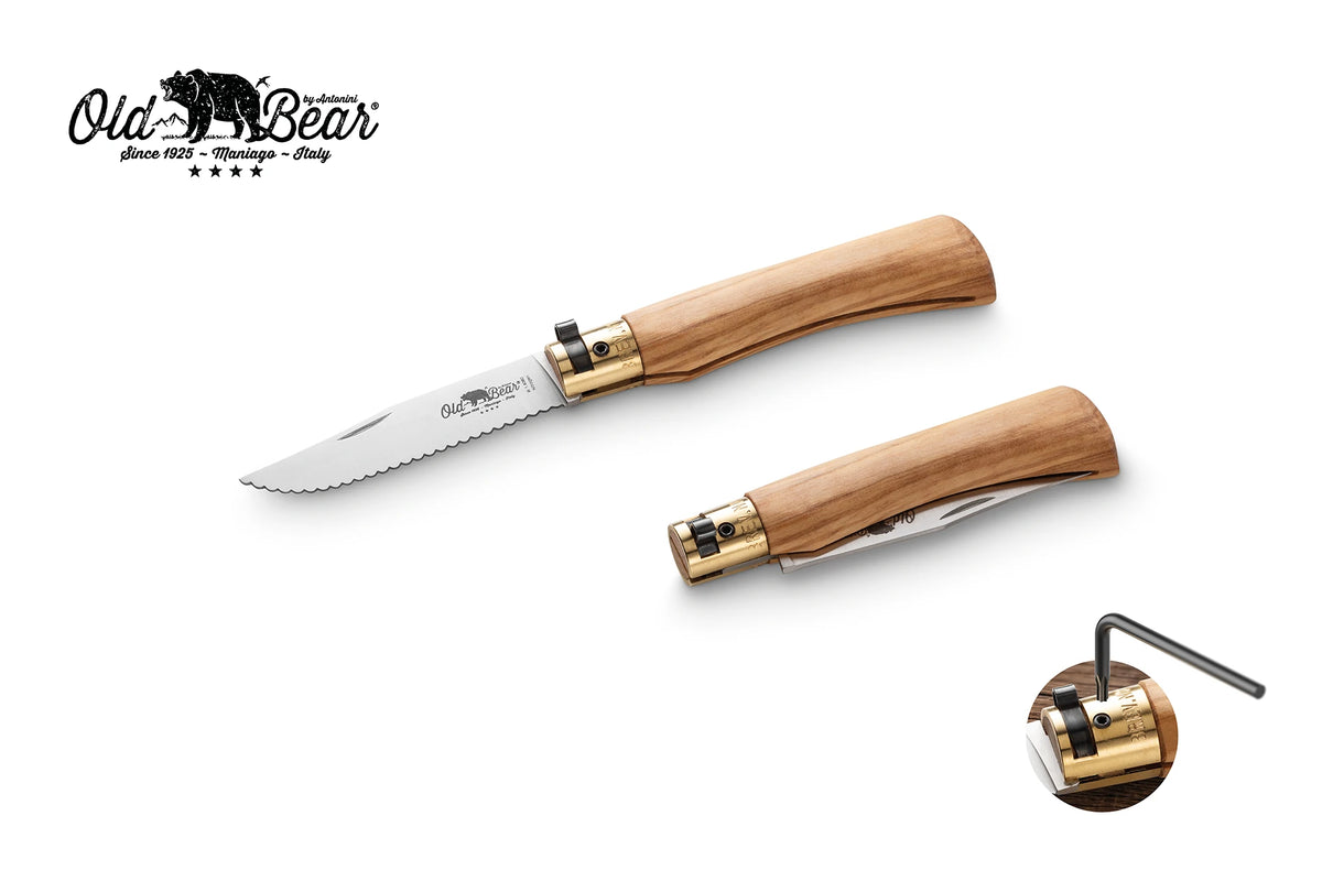Old Bear Classical Olive serrated folding knife, medium