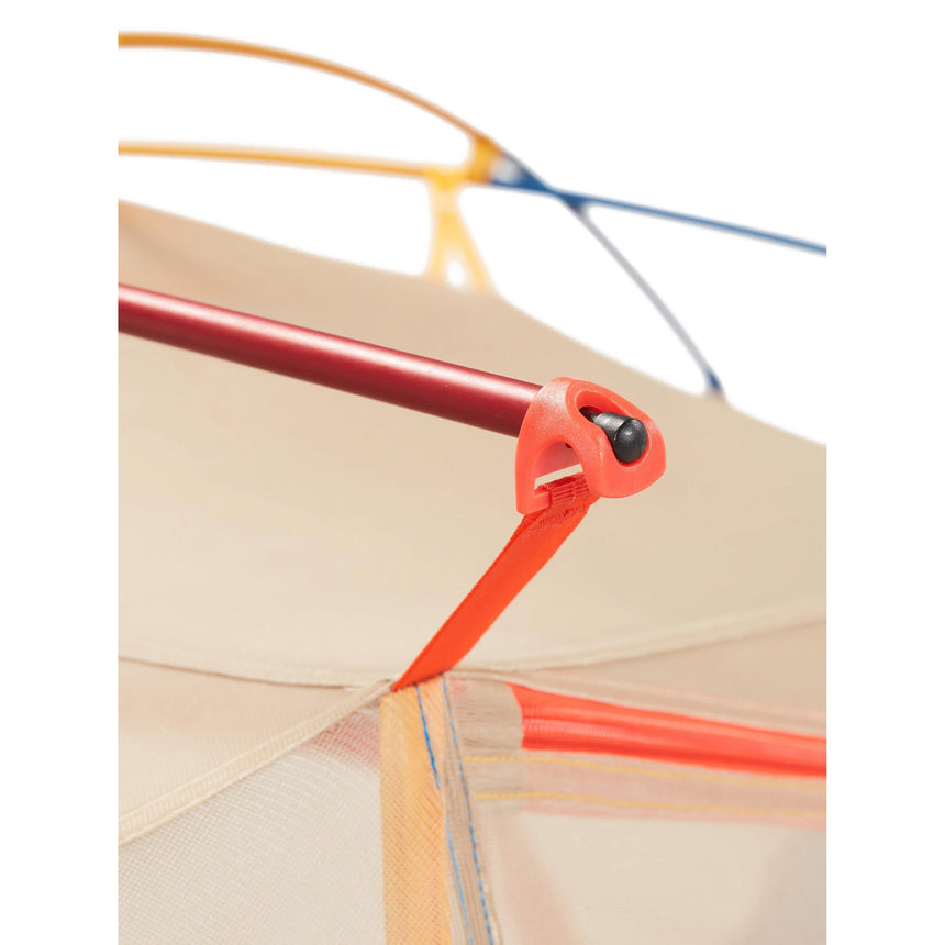 Marmot Limelight 3P Tent exterior close up of poles Solar/Red Sun