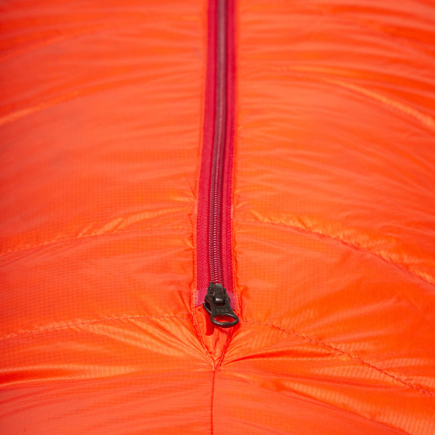Mountain Equipment Xeros Sleeping Bag in Cardinal Orange - Zip Detail