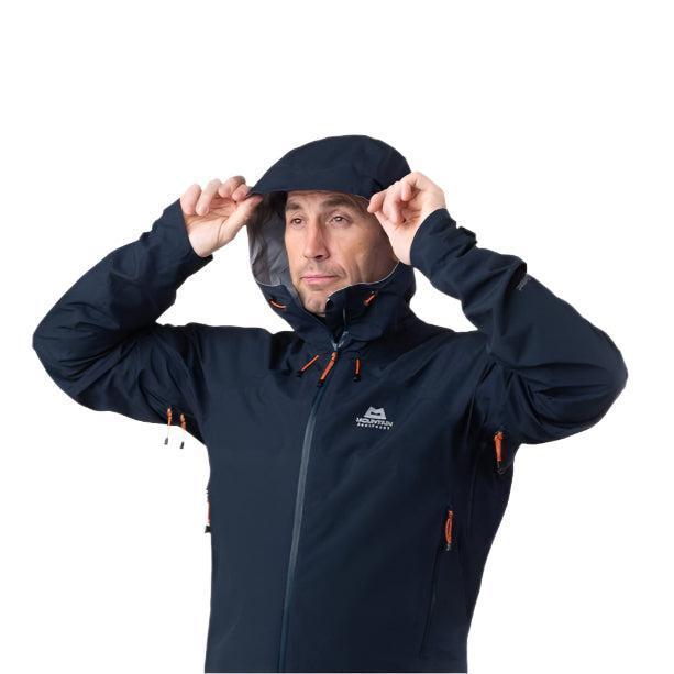 Mountain Equipment Odyssey Waterproof Jacket Outdoor Action Medieval Blue- Hood