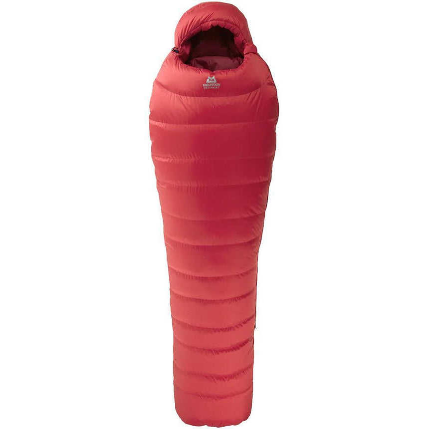 Mountain Equipment Glacier 450 Sleeping Bag in Imperial Red - product preview showing Drilite Loft II outer shell and 6-baffle foot box construction
