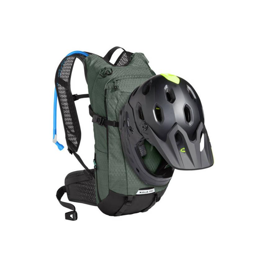 Camelbak M.U.L.E. Pro 14 100oz Hydration Pack Outdoor Action A Green/Black - Helmet Carry