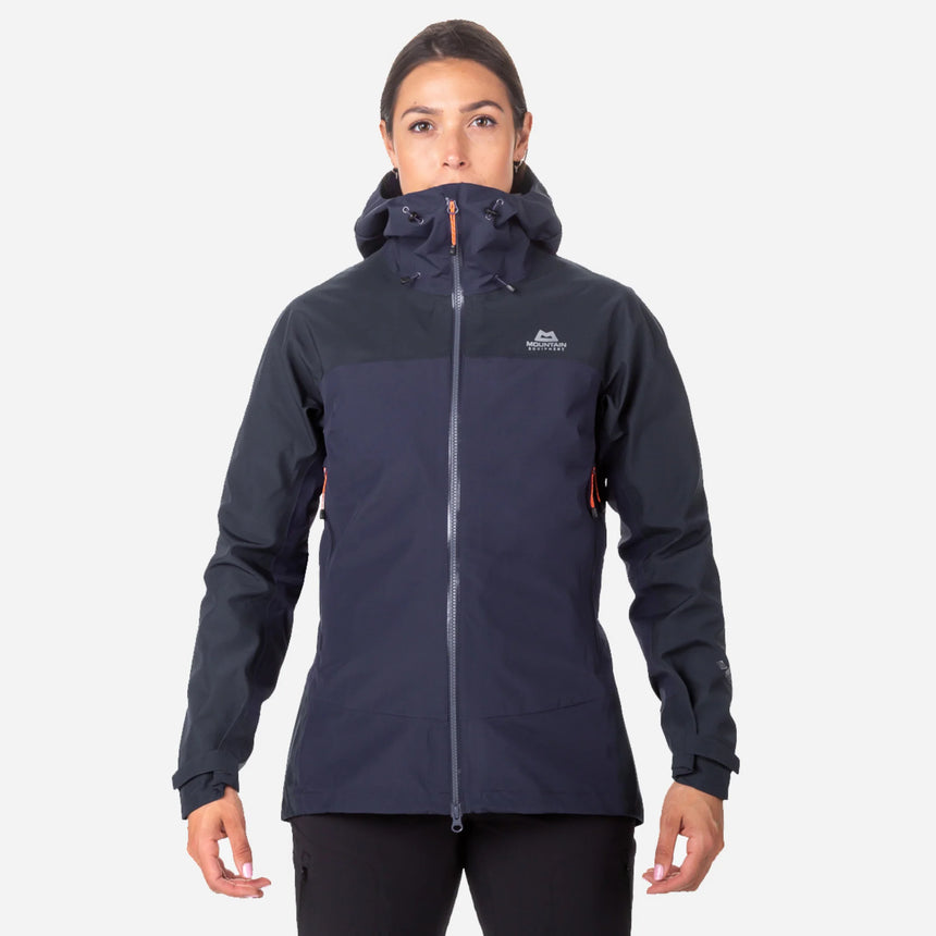 Mountain Equipment Saltoro GORE-TEX Women's Jacket Outdoor Action Skyglow/Cosmos- front fit on model