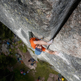 Wild Country Climbing Spotter T-Shirt Man Outdoor Action Sandstone - Product In Use