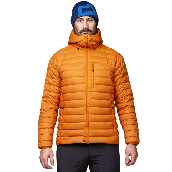 Mountain Equipment Earthrise Hooded Men's Jacket Outdoor Action Rust- front fit on model