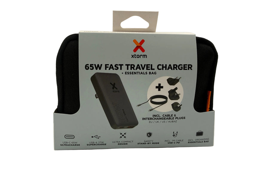 65W Fast Travel Charger packaging with Xtorm logo on a white background