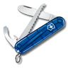 Blue Swiss Army knife with multiple tools on a white background