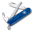 Blue Swiss Army knife with multiple tools on a white background