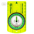 Brunton compass with green face and yellow border on a white background
