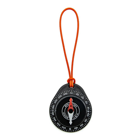 Compass with orange strap on a white background