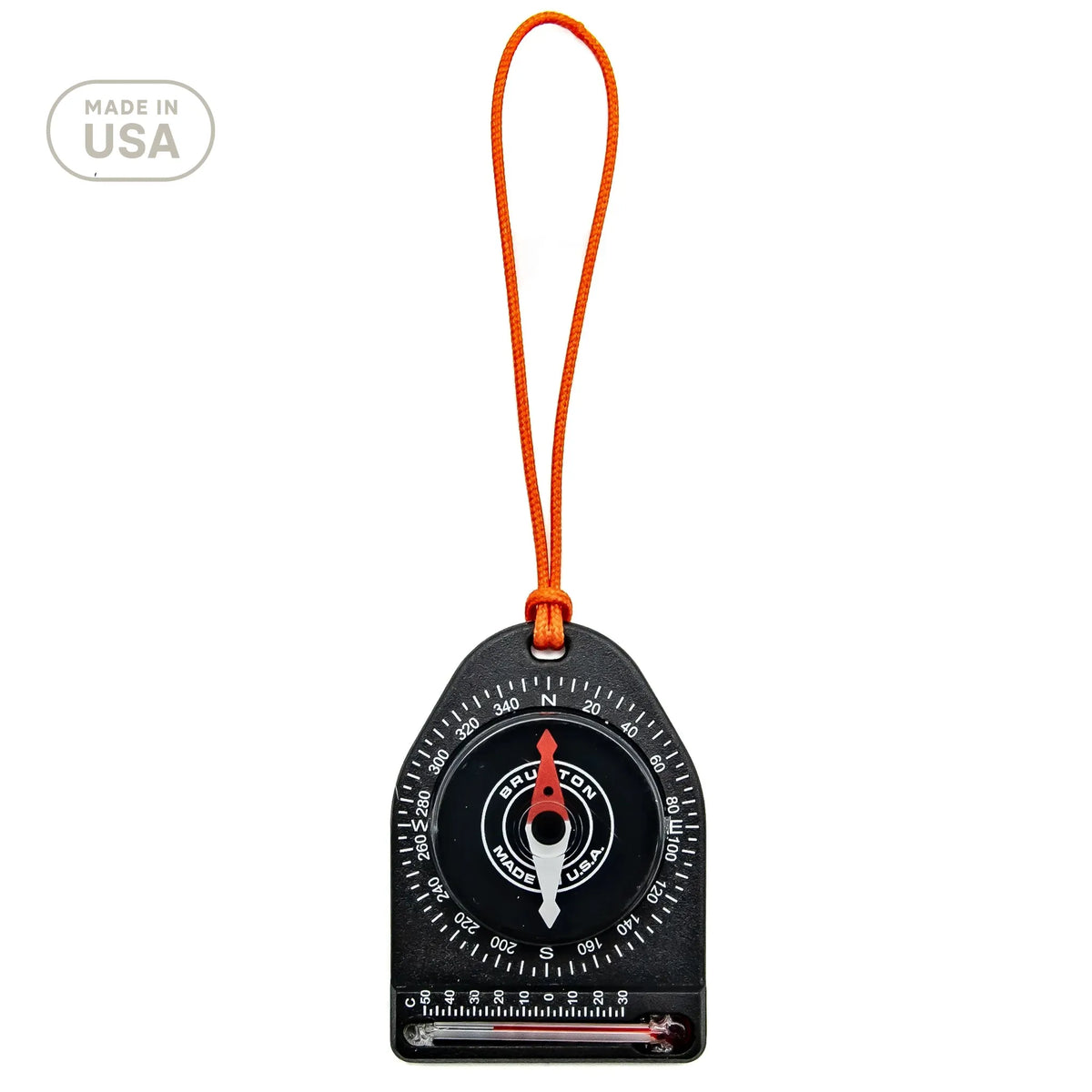 Compass with orange strap on a white background