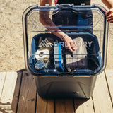 Gregory Alpaca Camp Box 50L in Slate Blue - Being carried outdoors
