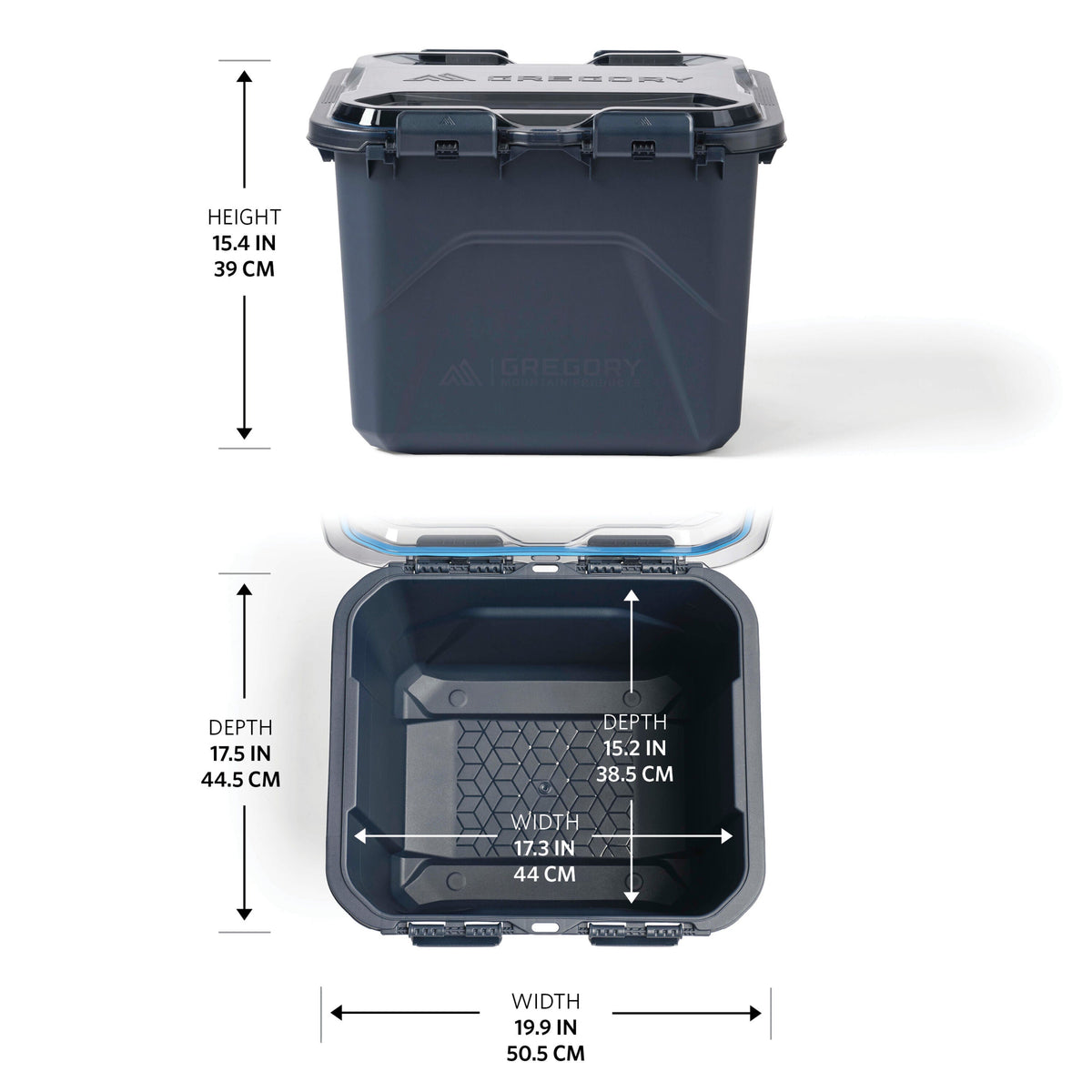 Gregory Alpaca Camp Box 50L in Slate Blue - Dimensions diagram