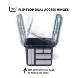 Gregory Alpaca Camp Box 50L in Slate Blue - FlipFlop dual access hinge detail