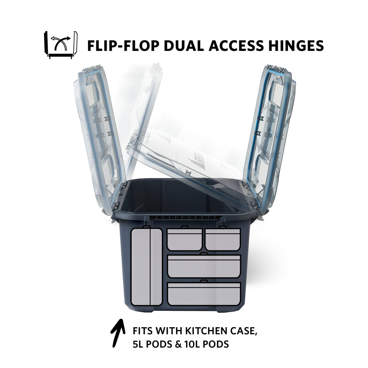Gregory Alpaca Camp Box 50L in Slate Blue - FlipFlop dual access hinge detail