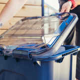 Gregory Alpaca Camp Box 50L in Slate Blue - Lid open outdoors