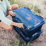 Gregory Alpaca Gear Box 45L in Slate Blue - Being carried outdoors