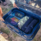 Gregory Alpaca Gear Box 45L in Slate Blue - Open with packed gear inside