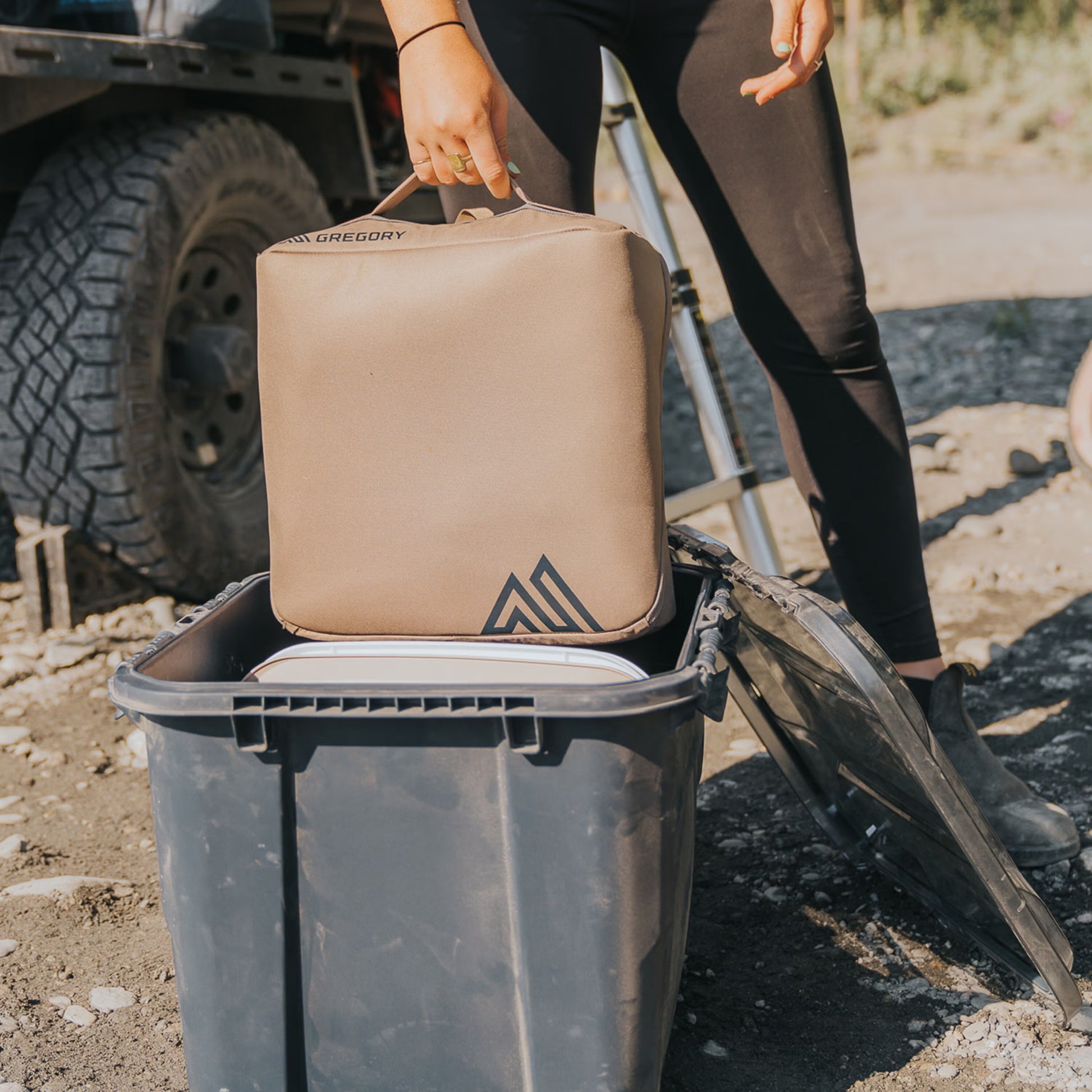 Gregory Alpaca Kitchen Case in Mirage Tan - Loading into Vehicle Boot