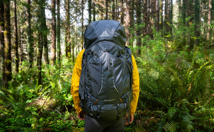 Gregory Baltoro Pro 100L Men's Backpacking Pack in Iron Grey - On Trail in Forest