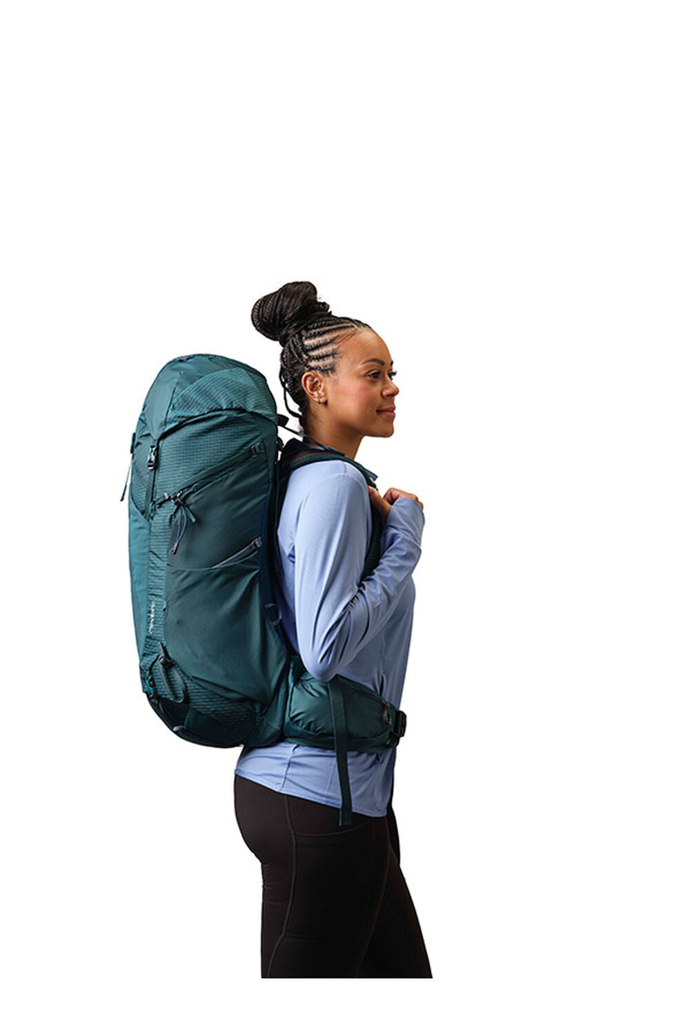 Gregory Maven 48L Women's Backpacking Pack in Ocean Slate - On Model Side View