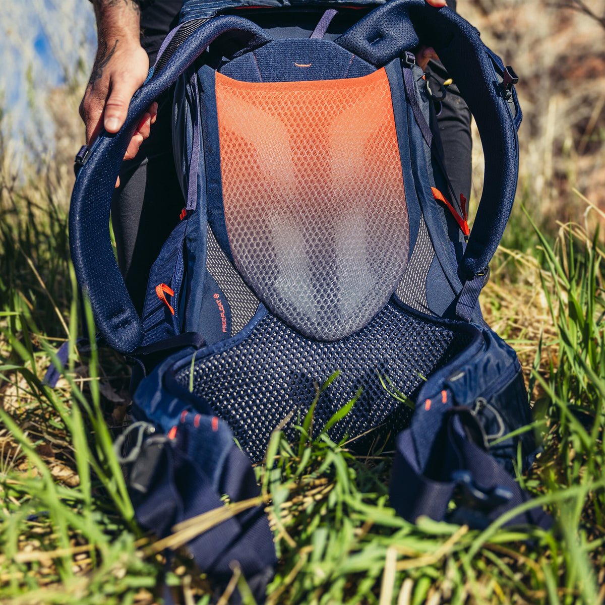 Gregory Paragon 50L Men's Backpacking Pack in Spark Navy - Sleeping Bag Compartment Detail