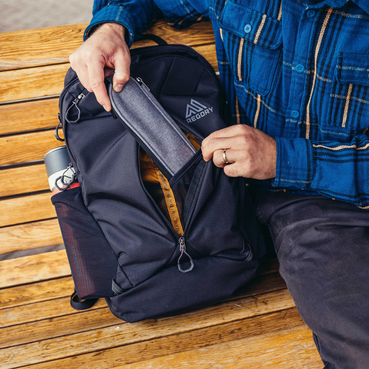 Gregory Rhune 28 Backpack in Carbon Black - Digi Harness Shoulder Pocket