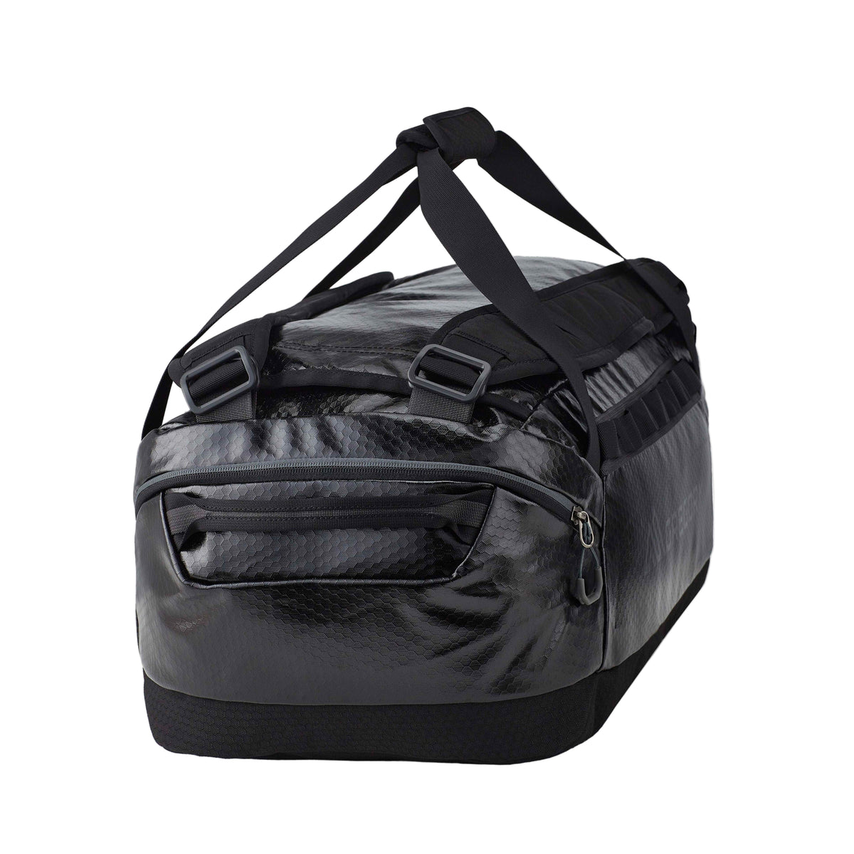 Gregory Alpaca 40L Duffel Bag in Obsidian Black - Side View showing removable backpack straps