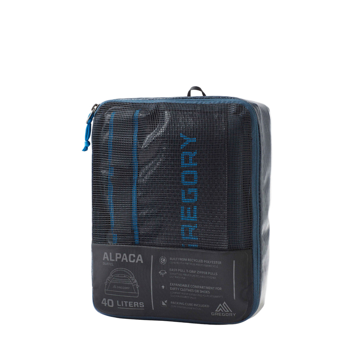 Gregory Alpaca 40L Included Packing Cube - packaging doubles as see-through mesh packing cube