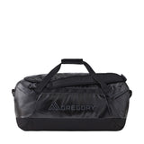 Gregory Alpaca 60L Duffel Bag in Obsidian Black - Straight View with 40% recycled materials