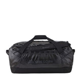 Gregory Alpaca 80L Duffel Bag in Obsidian Black - Straight View with 40% recycled materials